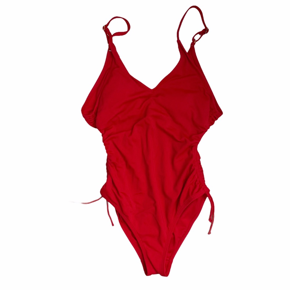 Tahiti Red Ruched One Piece Swimsuit (SZ S)